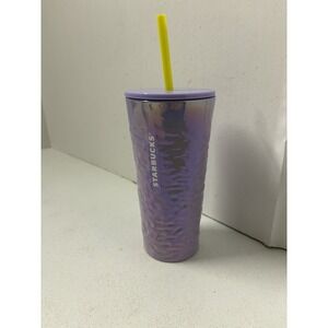 NEW 2023 Starbucks Lilac Purple Pearlescent Wave Glass Cold Cup with Lid & Straw